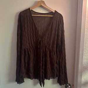Elegant Y2K Brown V-Neck Women's Top